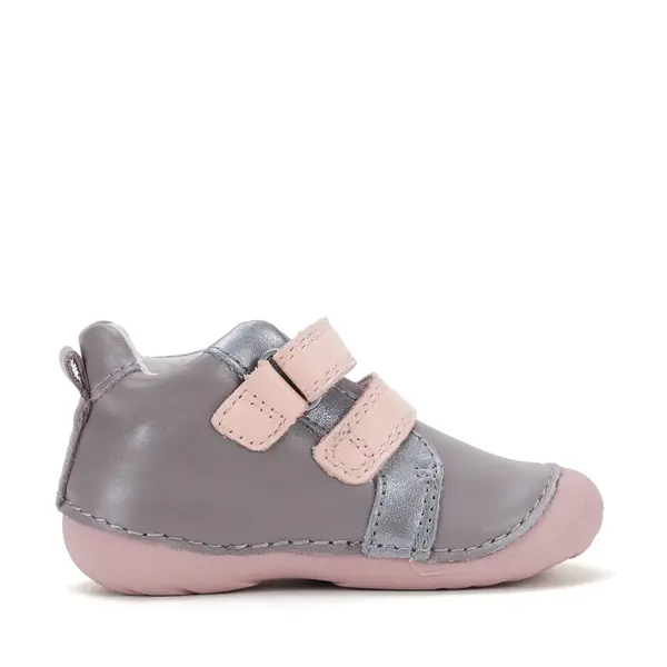 Pantofi D.D. Step fete, primii pasi, piele naturala, talpa flexibila, gri, model cu bufnita_S015-62450-19_Pebebe