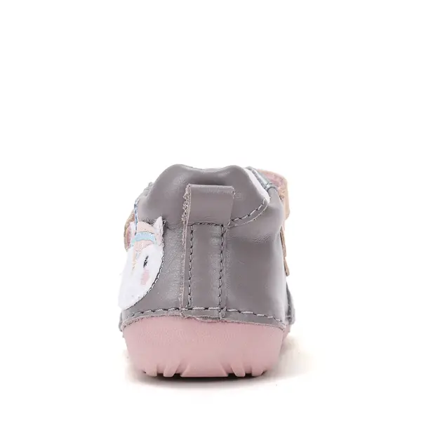 Pantofi D.D. Step fete, primii pasi, piele naturala, talpa flexibila, gri, model cu bufnita_S015-62450-19_Pebebe