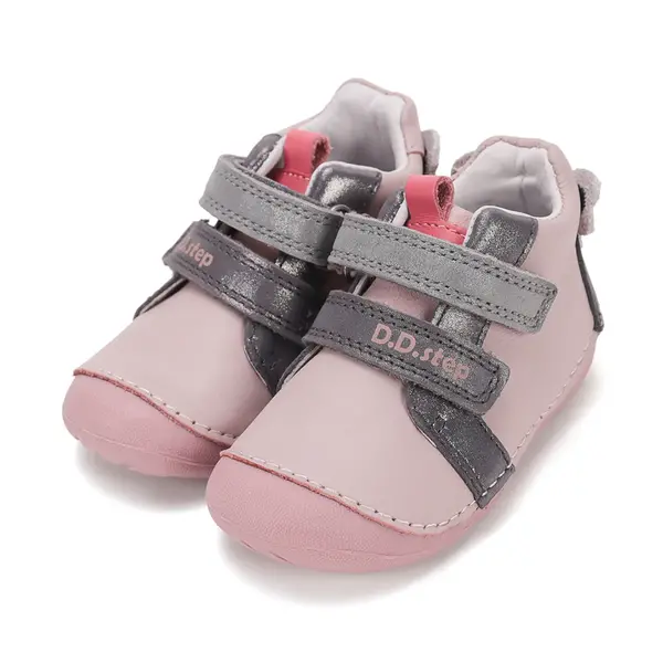 Pantofi D.D. Step fete, primii pasi, piele naturala, talpa flexibila, roz cu urs Koala_S015-62120D-20_Pebebe