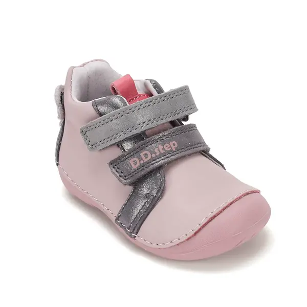 Pantofi D.D. Step fete, primii pasi, piele naturala, talpa flexibila, roz cu urs Koala_S015-62120D-20_Pebebe