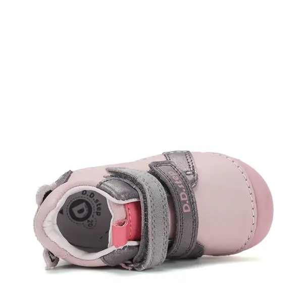 Pantofi D.D. Step fete, primii pasi, piele naturala, talpa flexibila, roz cu urs Koala_S015-62120D-20_Pebebe