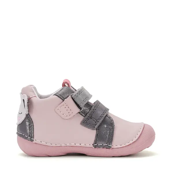 Pantofi D.D. Step fete, primii pasi, piele naturala, talpa flexibila, roz cu urs Koala_S015-62120D-20_Pebebe