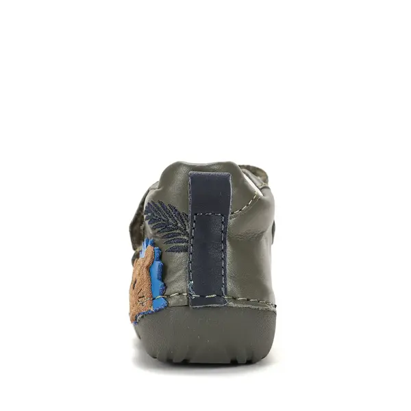 Pantofi D.D. Step baieti, primii pasi, piele naturala, talpa flexibila, olive, model cu castor_ S015-62748B-24_Pebebe
