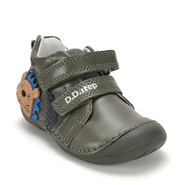 Pantofi D.D. Step baieti, primii pasi, piele naturala, talpa flexibila, olive, model cu castor_ S015-62748B-24_Pebebe