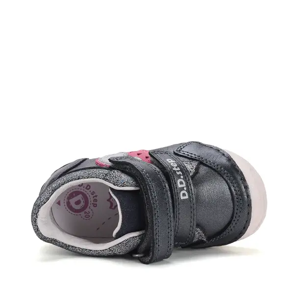 Pantofi DD Step fete, piele naturală, cu suținere, talpa flexibila, gri sidef_S038-62241C-19_Pebebe