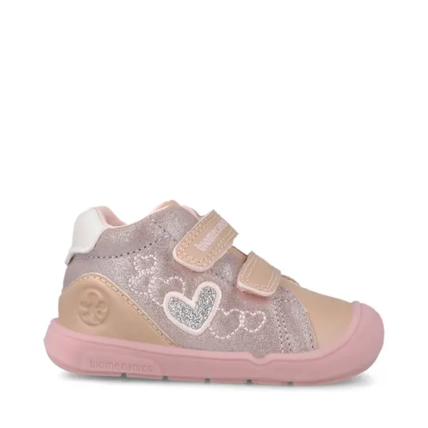 Pantofi fete Biomecanics Barefoot, varf protector, piele naturala, roz sidef cu inimioare_261142-B892-22_Pebebe