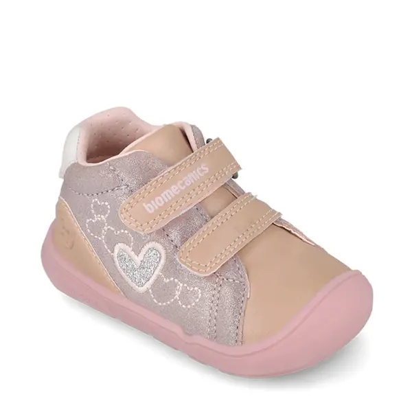 Pantofi fete Biomecanics Barefoot, varf protector, piele naturala, roz sidef cu inimioare_261142-B892-22_Pebebe