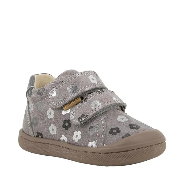 Pantofi Primigi, fete, primii pasi, piele naturala, talpa flexibila, varf protector, gri cu print flori_2400077-20_Pebebe