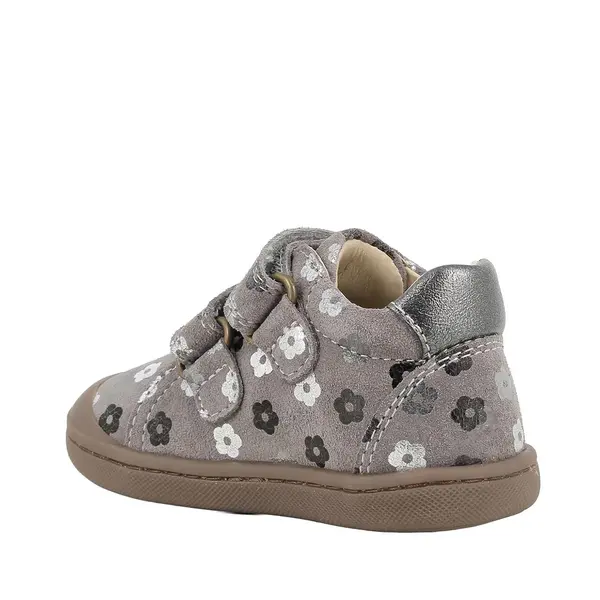 Pantofi Primigi, fete, primii pasi, piele naturala, talpa flexibila, varf protector, gri cu print flori_2400077-20_Pebebe