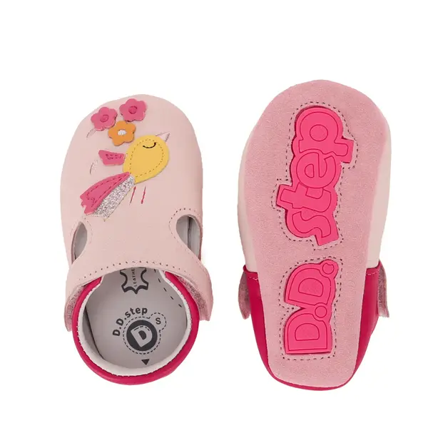 Pantofi primii pasi, interior, piele naturala, roz deschis, puisor, D.D. Step_K1596-62101-18/19_Pebebe