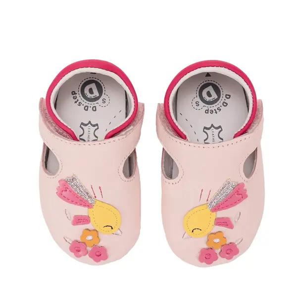Pantofi primii pasi, interior, piele naturala, roz deschis, puisor, D.D. Step_K1596-62101-18/19_Pebebe