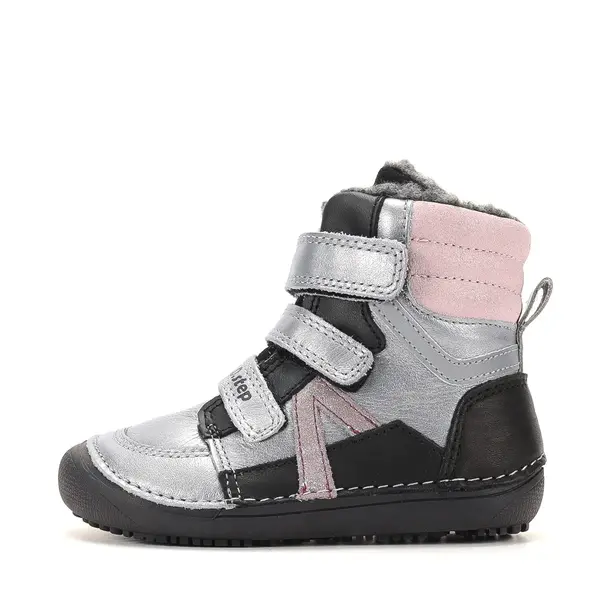 Ghete barefooot D.D Step fete, piele naturala, talpa felxibilă, argintiu cu roz_W063-62643DM-25_Pebebe