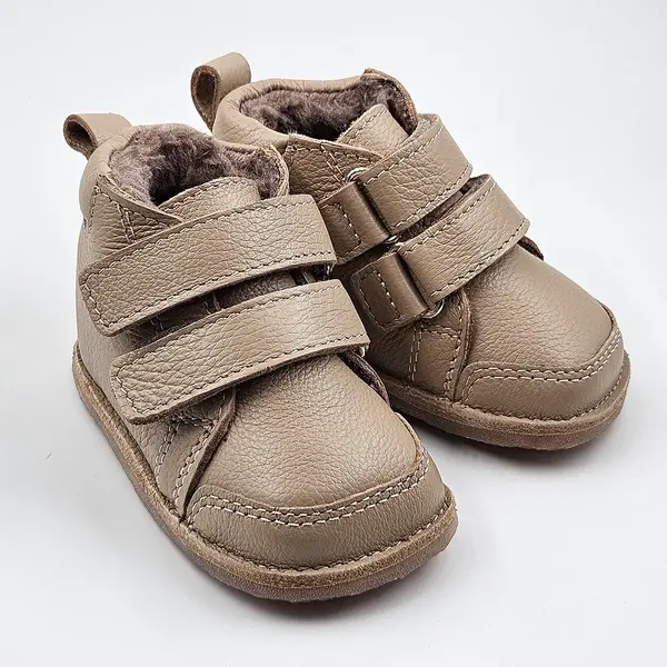 Ghete copii, barefoot, primii pasi, piele naturala, captuseala din blanita, talpa felxibila, bej_RO-22-23-23_Pebebe