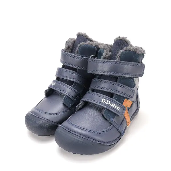 Ghete barefooot D.D Step baieti, piele naturala, reflectorizante, talpa felxibilă, bleumarin_W063-62643AM-25_Pebebe