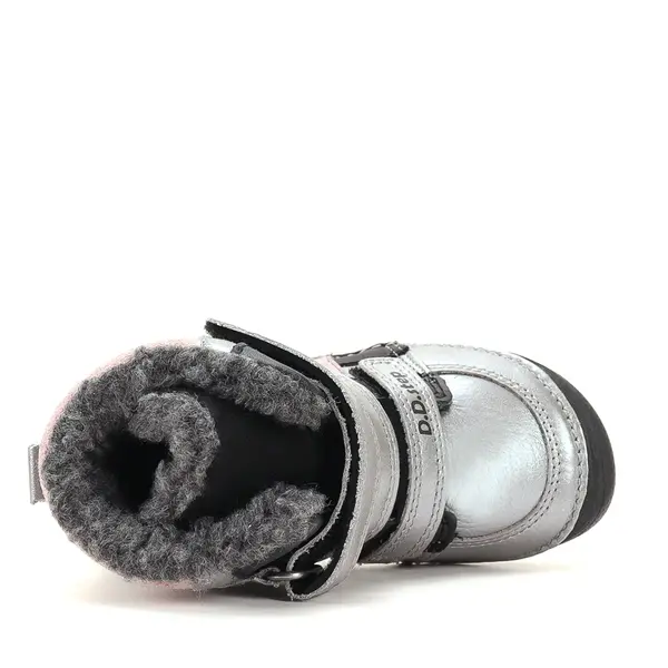 Ghete barefooot D.D Step fete, piele naturala, talpa felxibilă, argintiu cu roz_W063-62643DM-25_Pebebe