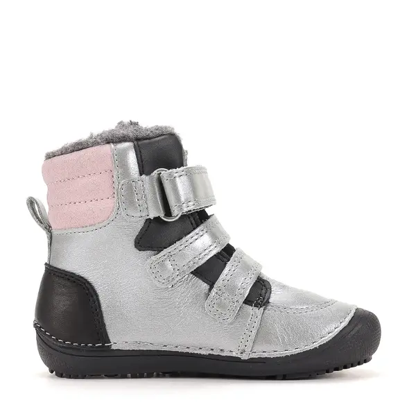 Ghete barefooot D.D Step fete, piele naturala, talpa felxibilă, argintiu cu roz_W063-62643DM-25_Pebebe