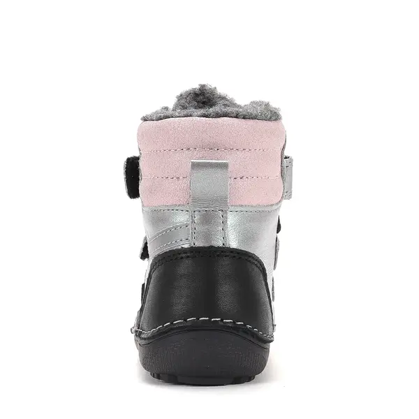 Ghete barefooot D.D Step fete, piele naturala, talpa felxibilă, argintiu cu roz_W063-62643DM-25_Pebebe