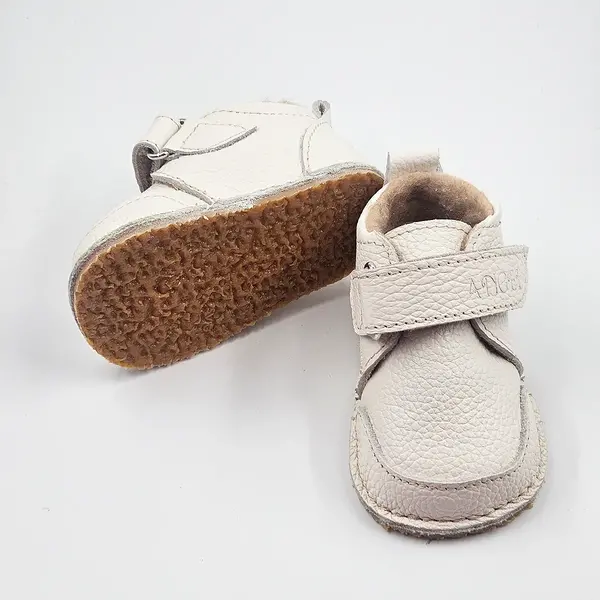 Ghete barefoot pentru copii, primii pasi, piele naturala, captuseala din blana, talpa flexibila, crem, Smiley_RO-600-7-17_Pebebe