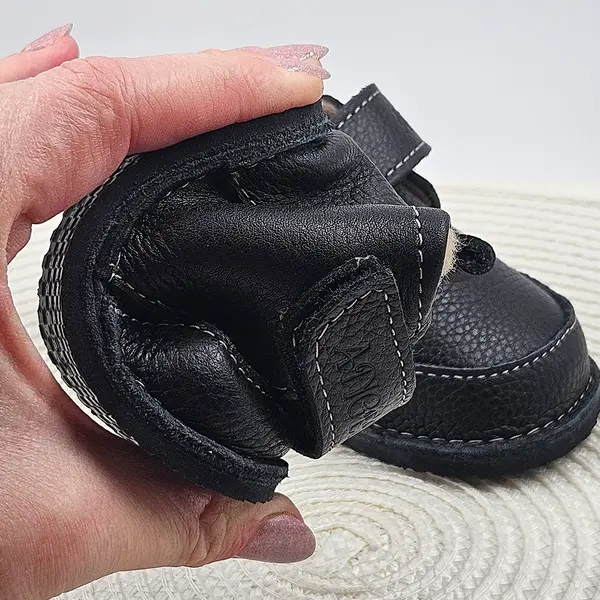 Ghete barefoot pentru copii, primii pasi, piele naturala, captuseala din blana, talpa flexibila, negru, Smiley_RO-600-1-22_Pebebe