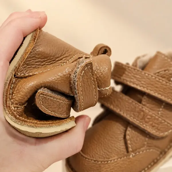 Ghete copii Barefoot, piele naturala, captuseala din blana, talpa felxibila, maro deschis, Stuy_RO-115-14-23_Pebebe