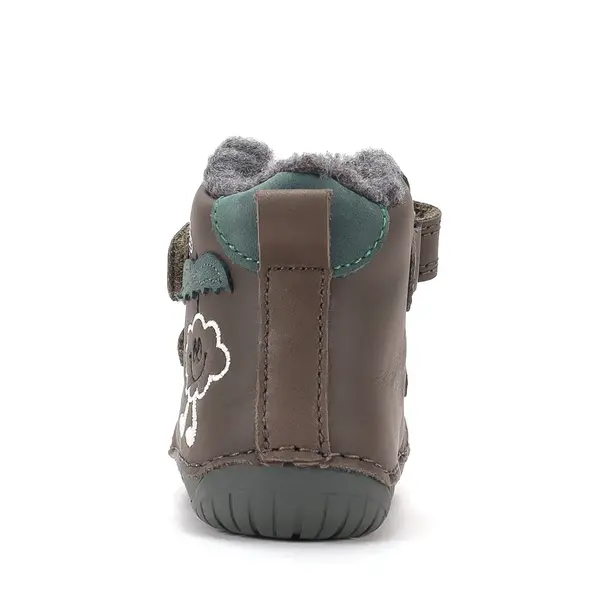 Ghete D.D Step baieti, Barefoot, piele naturala, captuseala din blana, maro inchis, emblema cu norisor_W070-62495A-20_Pebebe