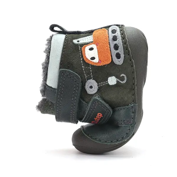 Ghete D.D Step baieti, piele naturala, talpa flexibila, imblanite, verde uscat, model cu excavator_W015-62928A-19_Pebebe