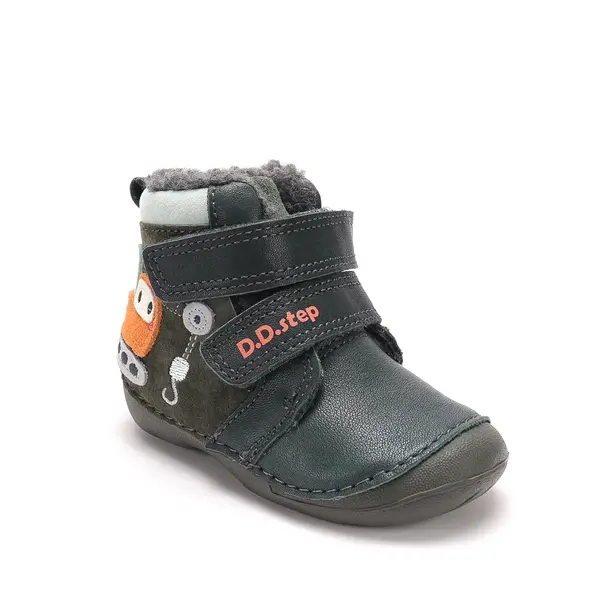 Ghete D.D Step baieti, piele naturala, talpa flexibila, imblanite, verde uscat, model cu excavator_W015-62928A-19_Pebebe
