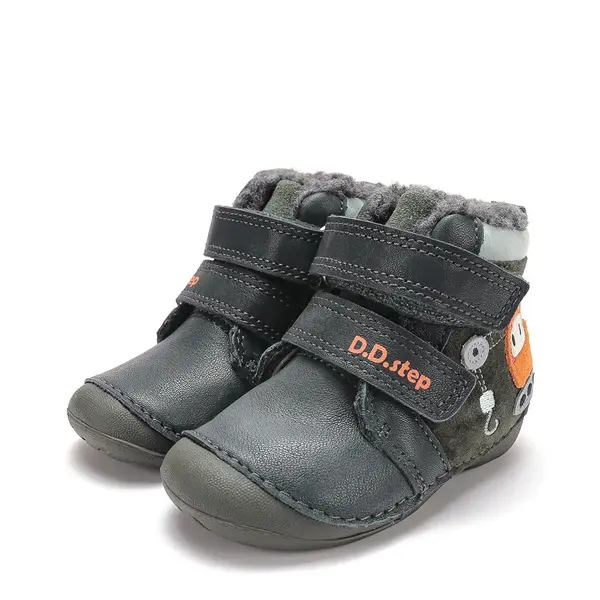 Ghete D.D Step baieti, piele naturala, talpa flexibila, imblanite, verde uscat, model cu excavator_W015-62928A-19_Pebebe