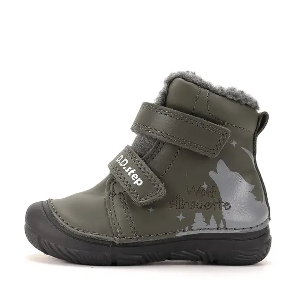 Ghete D.D Step baieti, piele naturala, talpa si design fluorescente, imblanite, olive_W082-62555-20_Pebebe