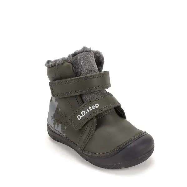 Ghete D.D Step baieti, piele naturala, talpa si design fluorescente, imblanite, olive_W082-62555-20_Pebebe