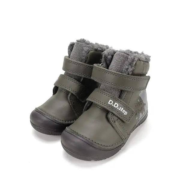 Ghete D.D Step baieti, piele naturala, talpa si design fluorescente, imblanite, olive_W082-62555-20_Pebebe