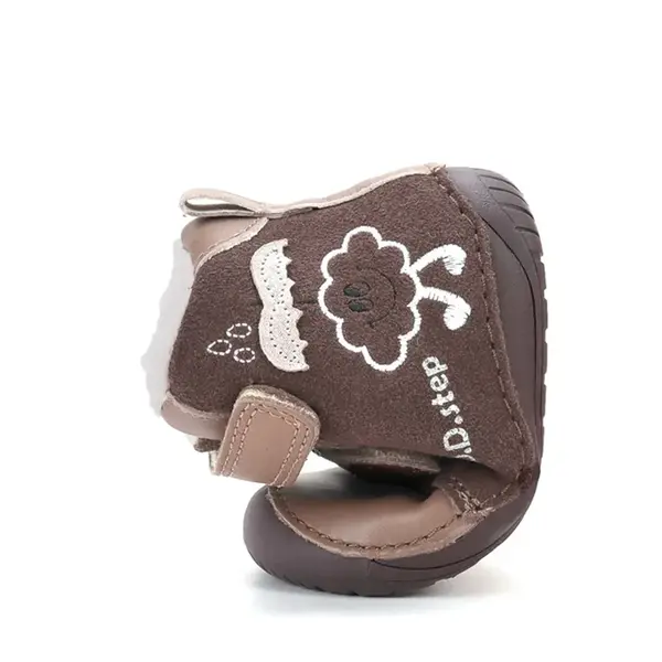 Ghete D.D Step copii, Barefoot, piele naturala, captuseala din blana, maro, emblema cu norisor_W070-62495F-20_Pebebe