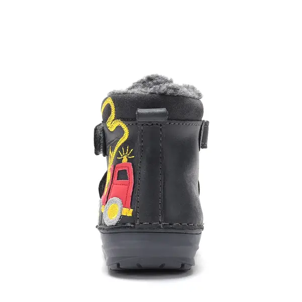 Ghete D.D.Step baieti, inalte, piele naturala, imblanite, negru, model masina pompieri_W071-62477B-20_Pebebe
