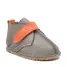 Ghete barefoot copii, piele naturala, talpa flexibila, grej cu bareta portocalie - RO-104-12-24-By Pebebe