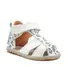Sandale copii, barefoot, primii pasi, piele naturala, talpa flexibila, inchidere cu scai, alb cu imprimeu- RO-103-5-24-By Pebebe