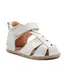Sandale copii, barefoot, primii pasi, piele naturala, talpa flexibila, inchidere cu scai, crem imprimeu- RO-103-2-24-By Pebebe