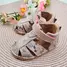 Sandale fete, barefoot, primii pasi, piele naturala, talpa flexibila, inchidere cu scai, roz pictat- RO-100-15-22-By Pebebe