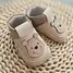 Pantofi barefoot copii, primii pasi, piele naturala, talpa flexibila, grej, ursulet- RO-16-16-24-By Pebebe