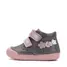 Pantofi D.D. Step fete, piele naturala, primii pasi, talpa felxibila, gri cu barete roz, floricele- S066-52737B-25-D.D. Step