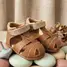 Sandale copii, barefoot, primii pasi, piele naturala, talpa flexibila, inchidere cu scai, maro- RO-1000-1-24-By Pebebe