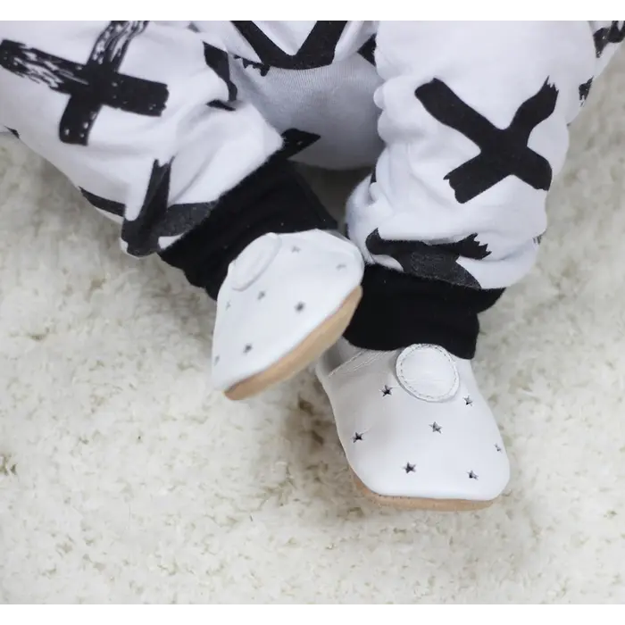 Pantofi din piele moale albi cu steluțe- BSGS002-24-36-Dotty Fish-