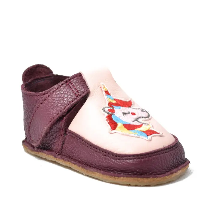 Pantofi din piele moale cu scai și talpă flexibilă  de cauciuc,  roz- RO-07-Roz-23-By Pebebe-