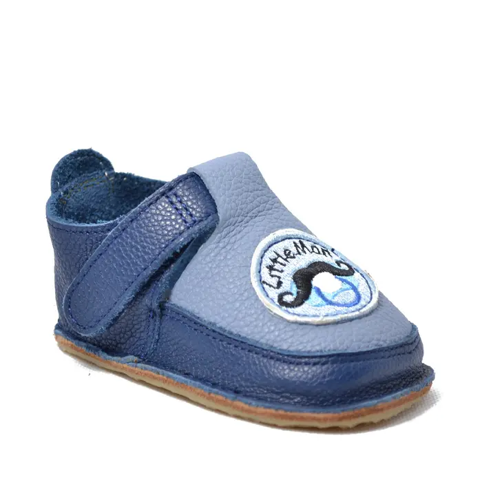 Pantofi din piele moale cu scai și talpă flexibilă  de cauciuc, albastru- RO-07-Albastru-19-By Pebebe-