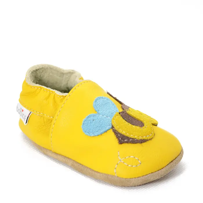 Papucei de interior din piele naturala, galben cu albinuta, Babice- BA-235-24/25-Babice-