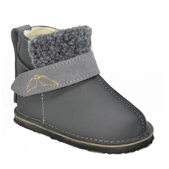 Cizme din piele pentru copii, talpa flexibila, imblanite, blanita decorativa, gri- RO-107-gri-24-By Pebebe-