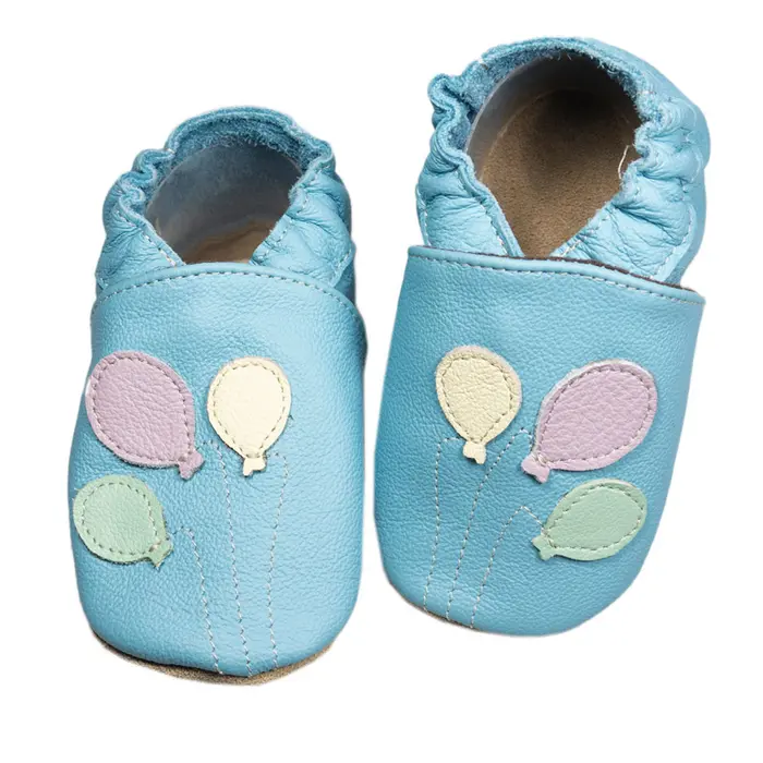 Papucei de interior din piele naturala, cu baloane, albastru, Babice- BA-170/24-25-Babice-