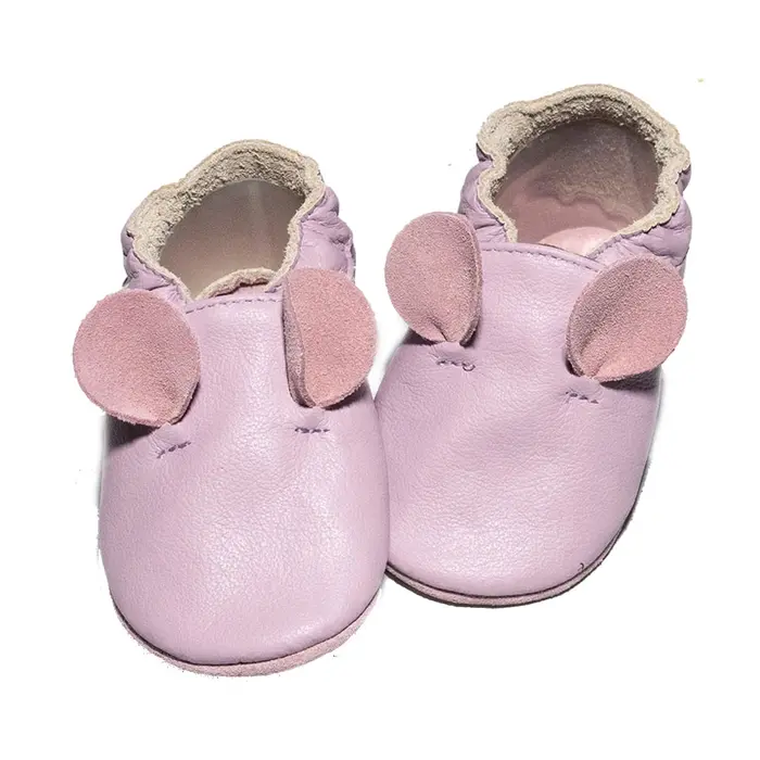 Papucei de interior din piele naturala, cu soricel, lila, Babice- BA-183/24-25-Babice-