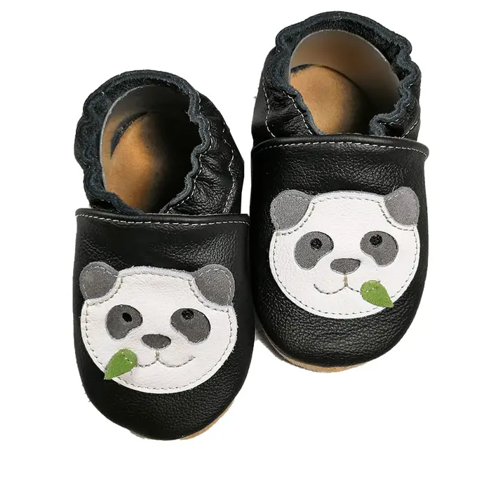 Papucei din piele cu talpa din cauciuc natural cu urs panda, Babice-  BA-232-20/21-Babice-