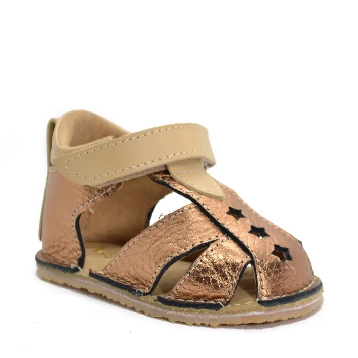 Sandale copii din piele naturala cu talpa flexibila vibram, bronz- RO-101-bronz-24-By Pebebe-