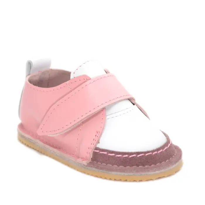 Pantofi din piele pentru copii, talpa cauciuc, alb - roz- RO-102-alb-roz-23-By Pebebe-